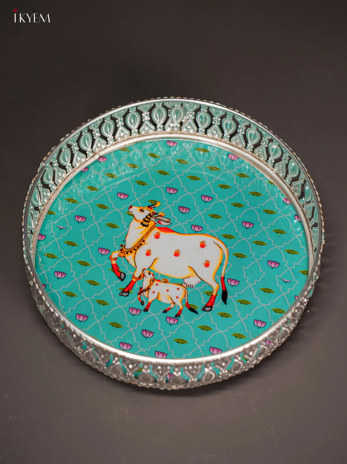 Digital Printed German Silver Tray - Cow & calf Green - 8 Inches - KI10123 - Image 3