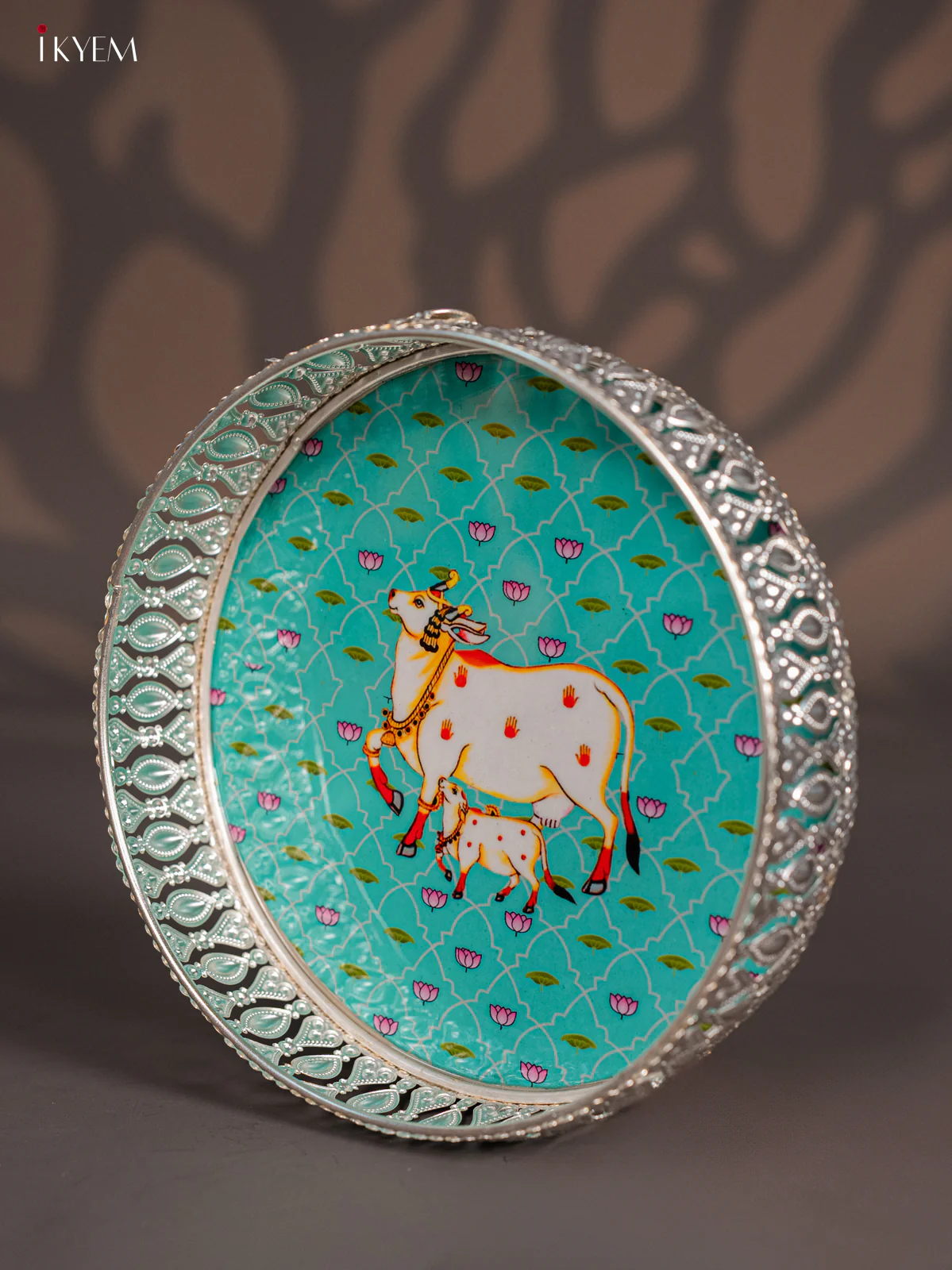 Digital Printed German Silver Tray - Cow & calf Green - 8 Inches - KI10123 - Image 4