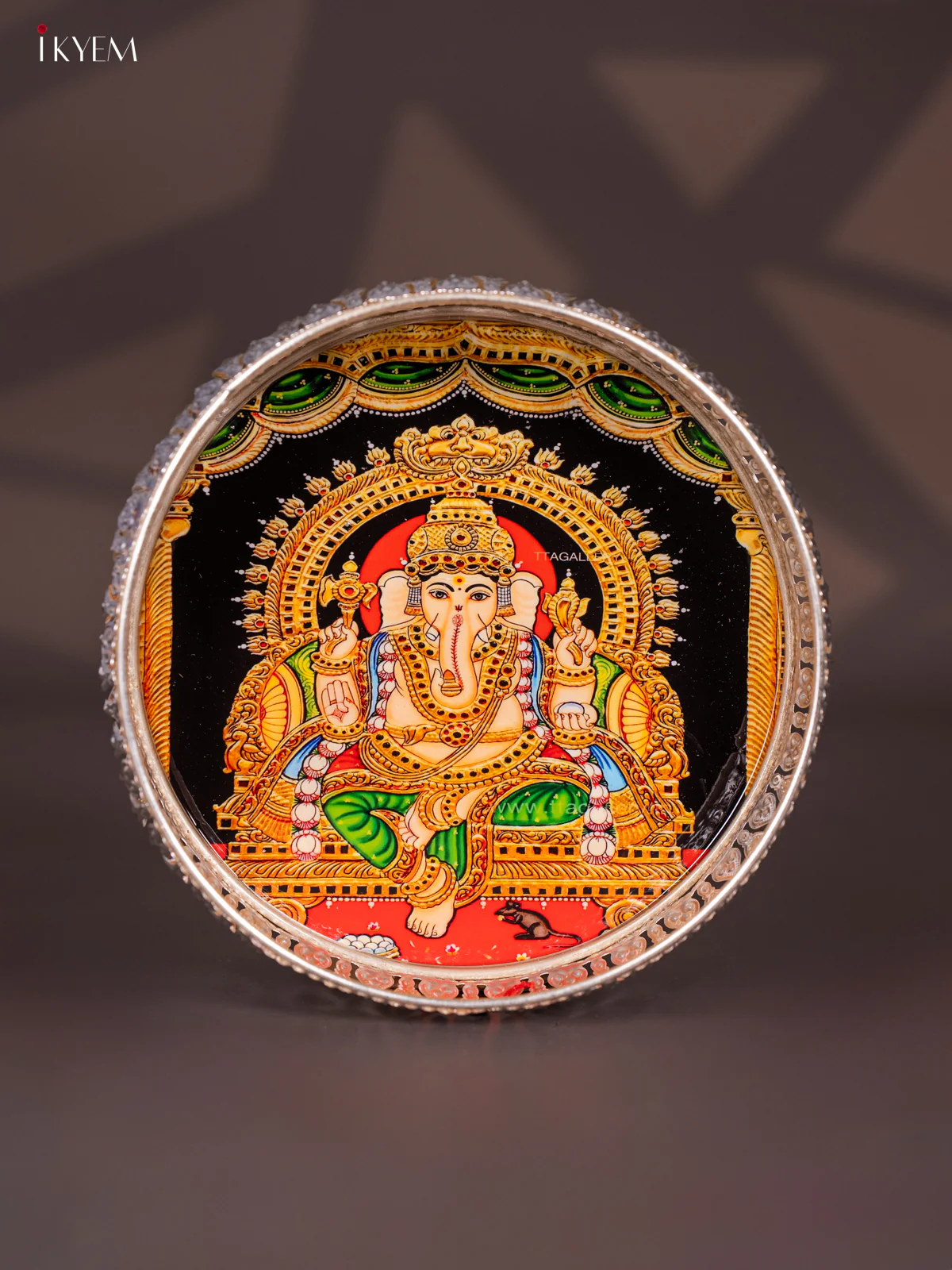 Digital Printed German Silver Tray - Ganesha - 8 Inches - KI12133