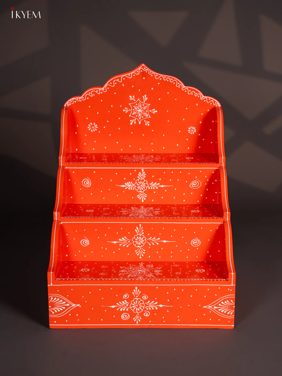 Wooden Hand Painted 3 Steps Golu Padi - Orange - KI12139
