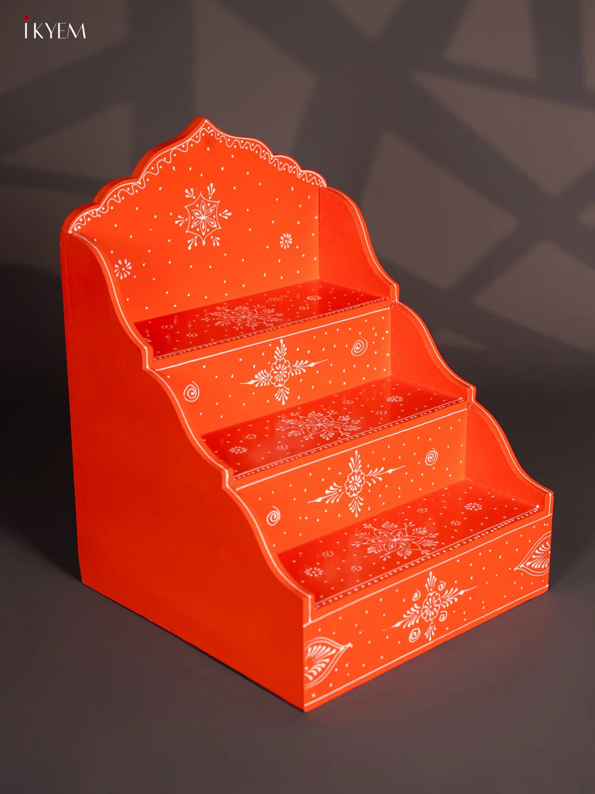 Wooden Hand Painted 3 Steps Golu Padi - Orange - KI12139 - Image 2