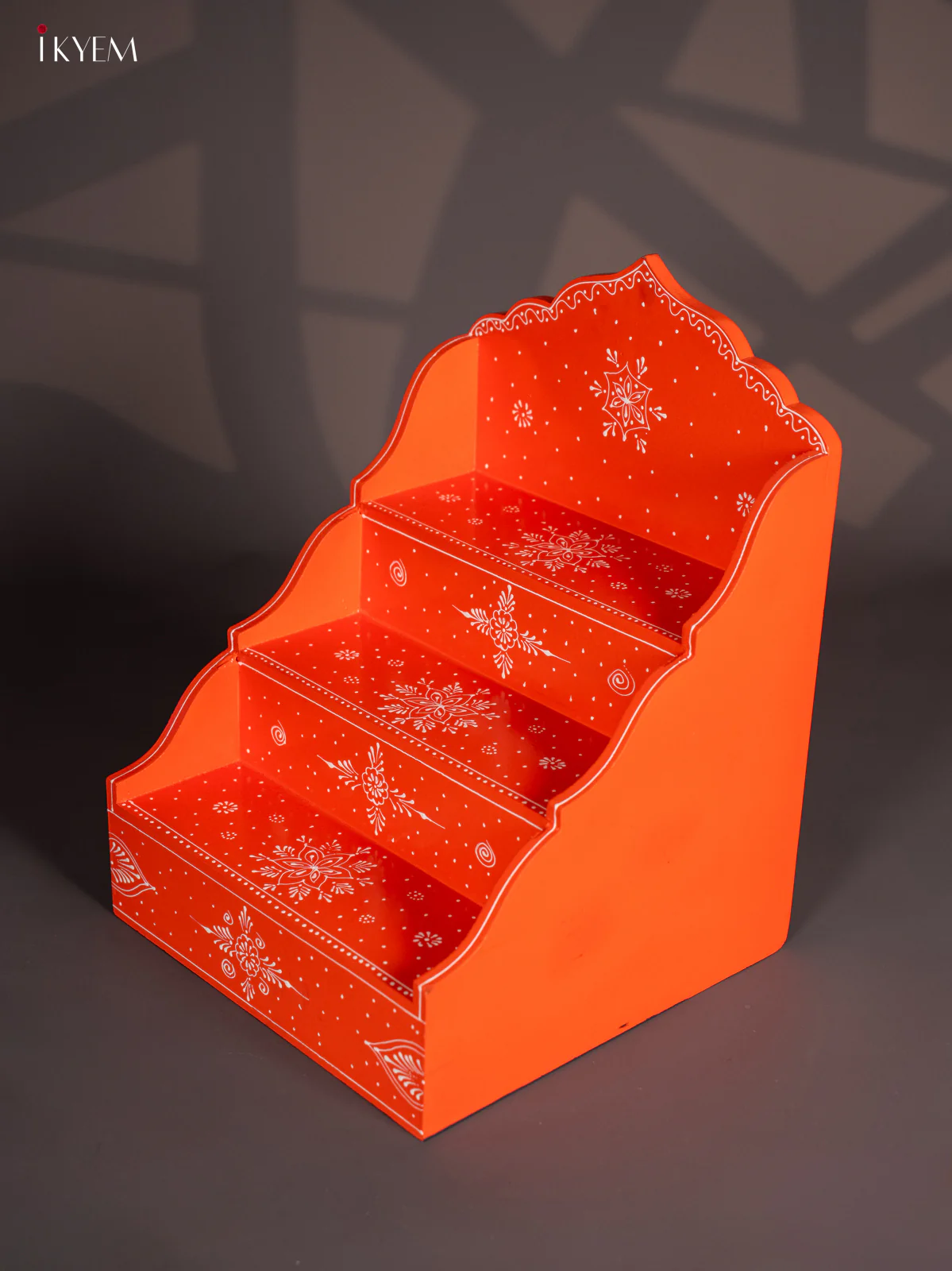 Wooden Hand Painted 3 Steps Golu Padi - Orange - KI12139 - Image 6