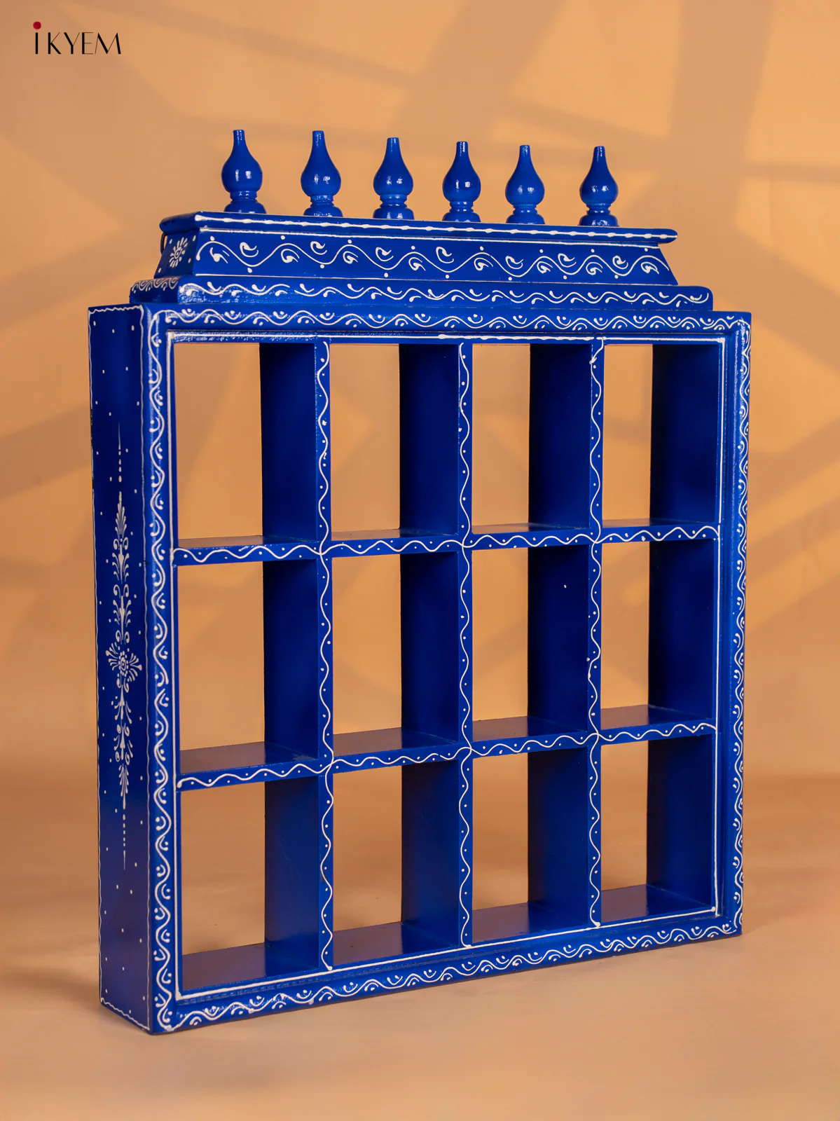 Hand-Painted Wooden Golu Display Frame With 12 Rectangle Boxes - Blue - 26 Inches - KI12141 - Image 2