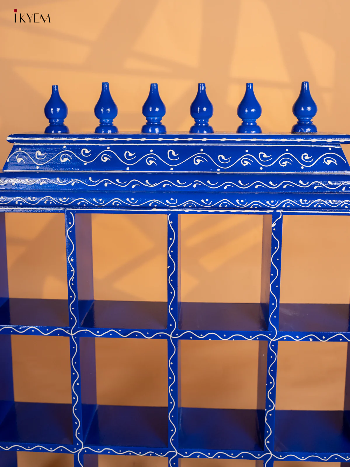Hand-Painted Wooden Golu Display Frame With 12 Rectangle Boxes - Blue - 26 Inches - KI12141 - Image 5