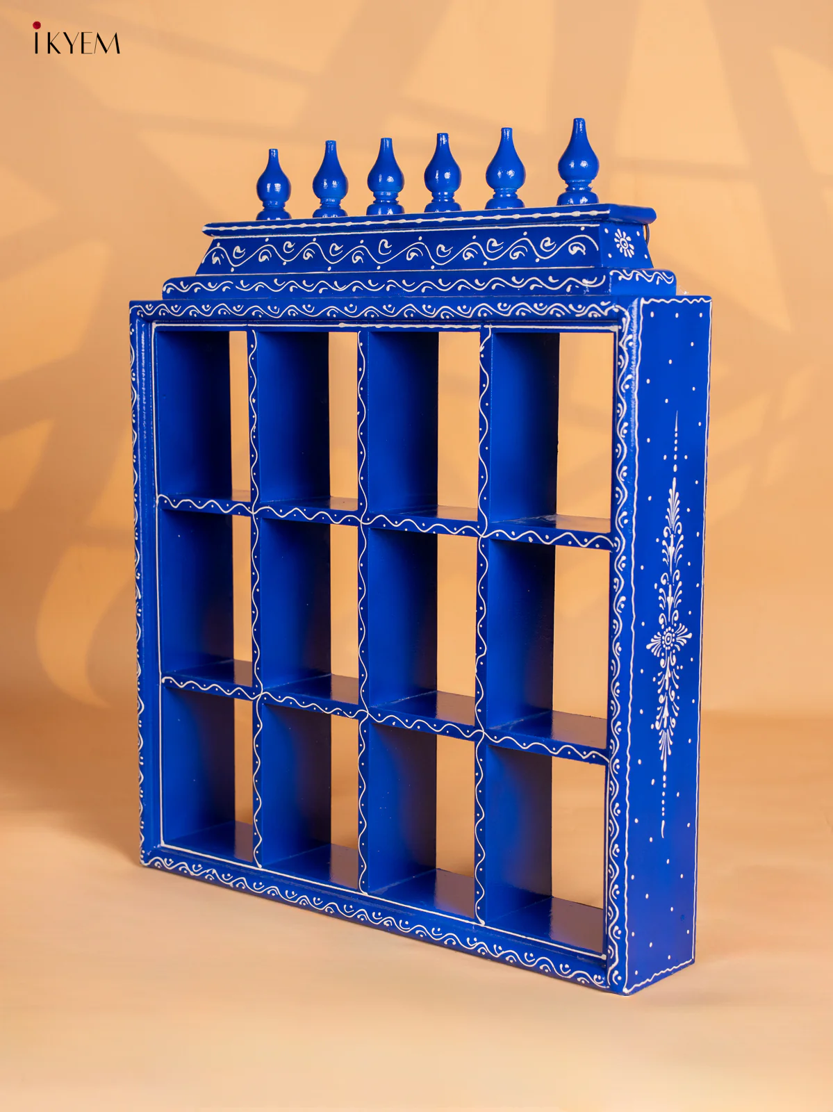 Hand-Painted Wooden Golu Display Frame With 12 Rectangle Boxes - Blue - 26 Inches - KI12141 - Image 6