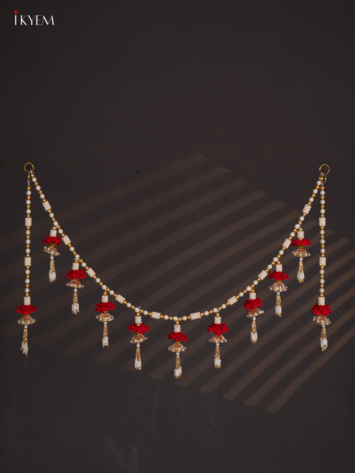Decorative Red Flower & Bead Thoran set - 4 Inch - KI14112