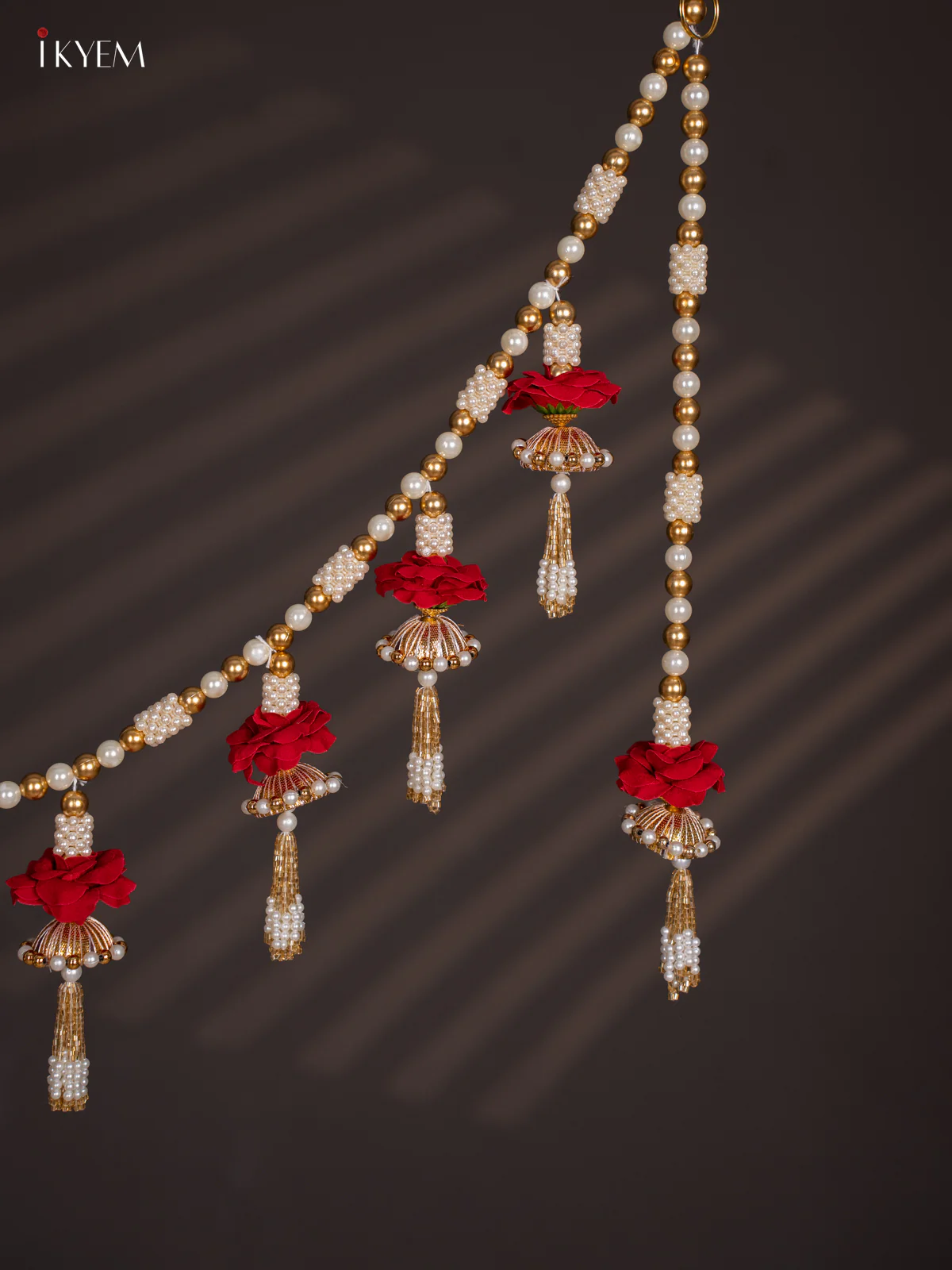 Decorative Red Flower & Bead Thoran set - 4 Inch - KI14112 - Image 2