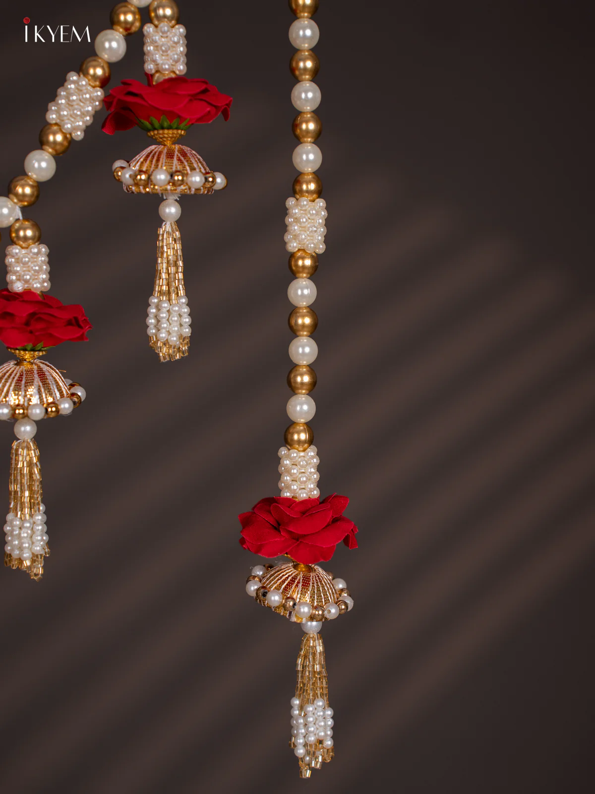 Decorative Red Flower & Bead Thoran set - 4 Inch - KI14112 - Image 3