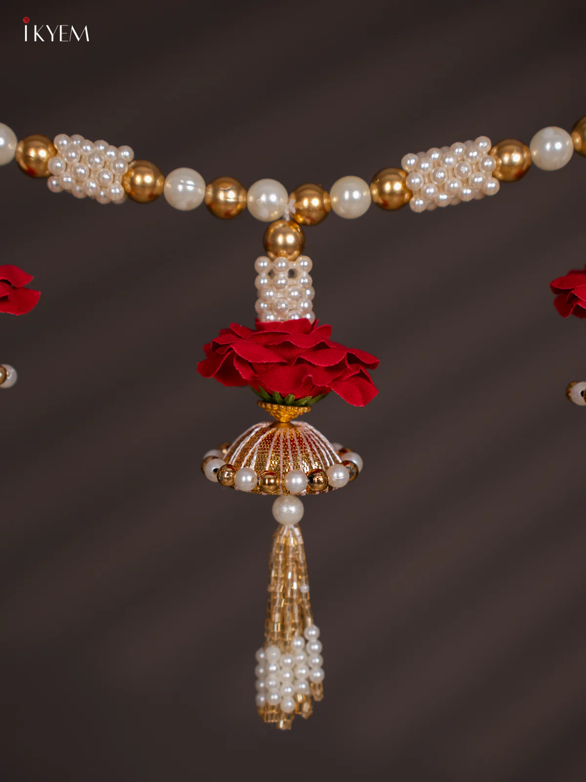 Decorative Red Flower & Bead Thoran set - 4 Inch - KI14112 - Image 4
