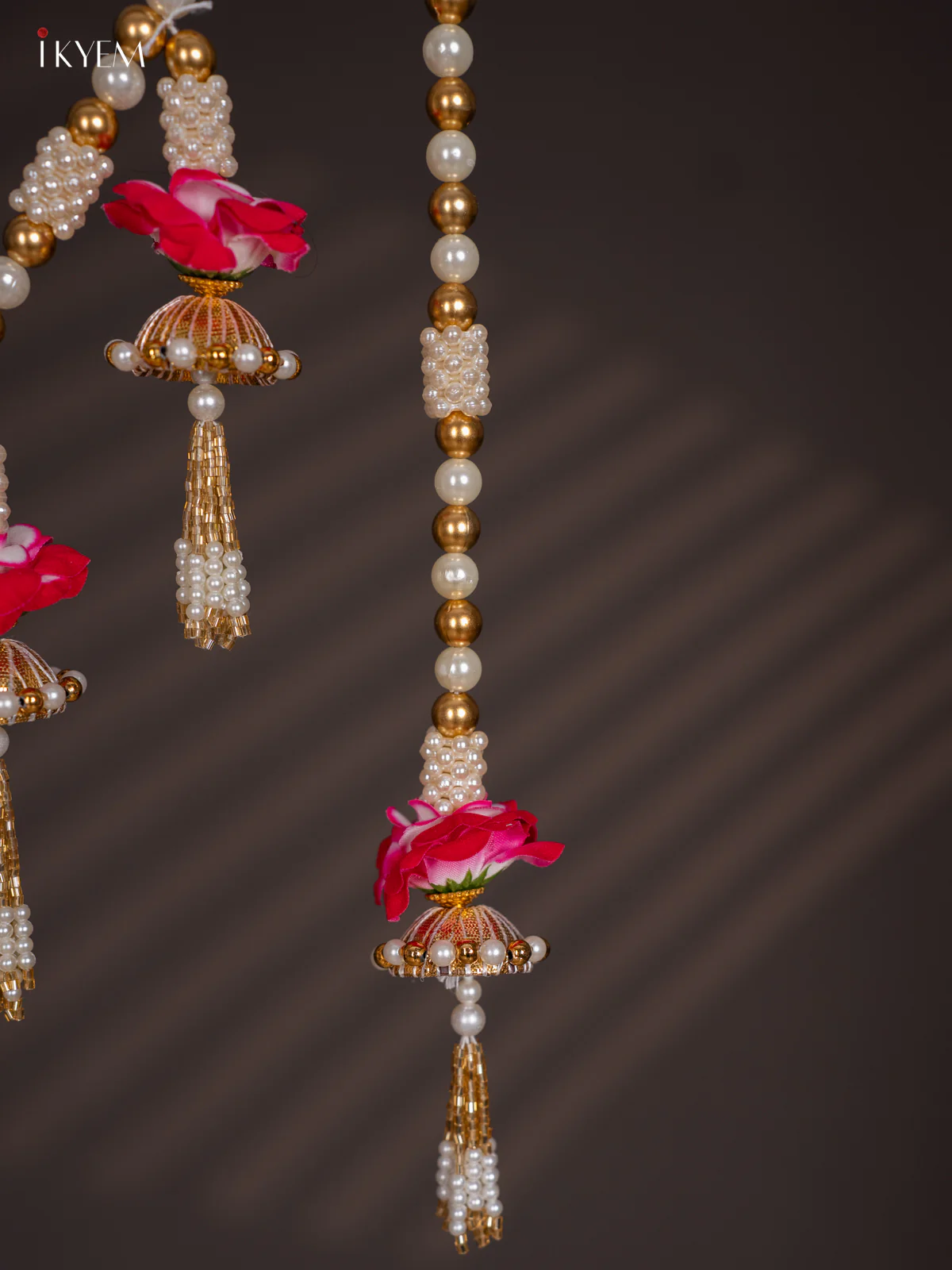 Decorative Pink Flower & Bead Thoran set - 4 Inches - KI14113 - Image 4