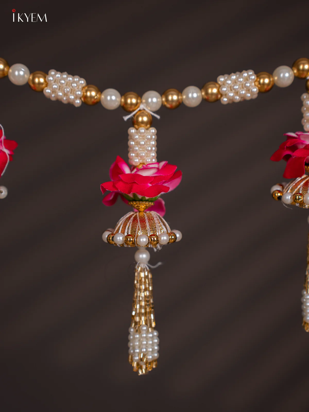 Decorative Pink Flower & Bead Thoran set - 4 Inches - KI14113 - Image 5