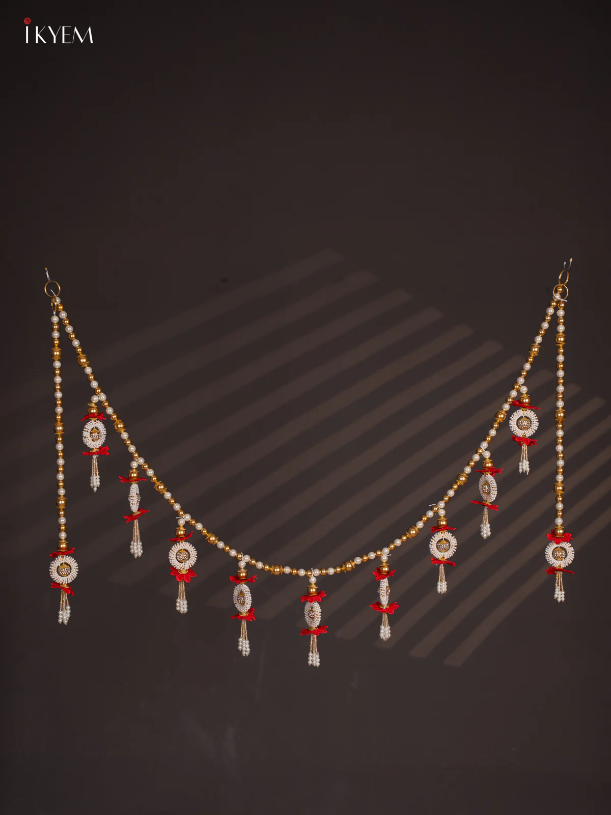 Decorative Red Flower & Bead Thoran set - 5 Inches - KI14129