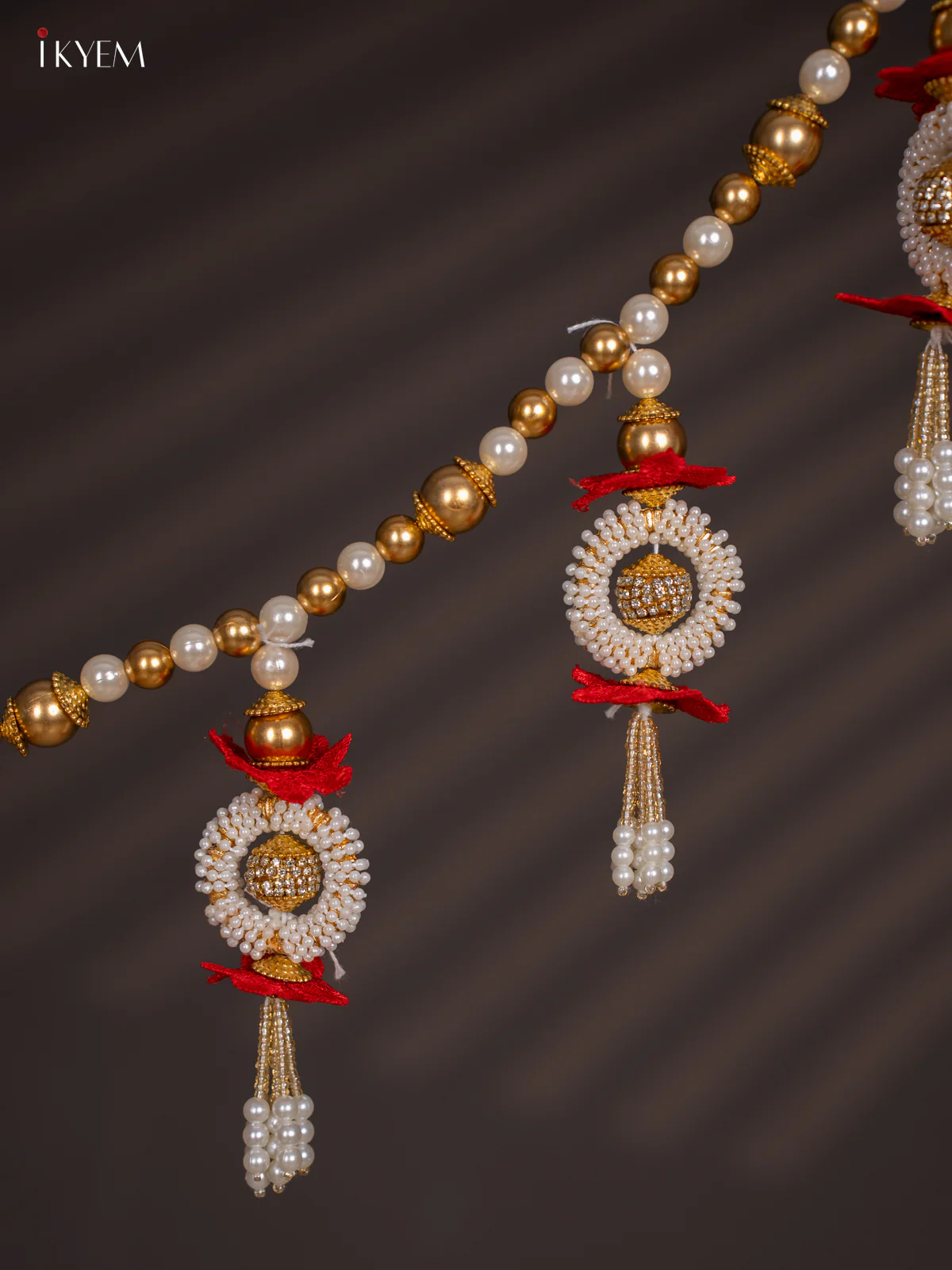 Decorative Red Flower & Bead Thoran set - 5 Inches - KI14129 - Image 2
