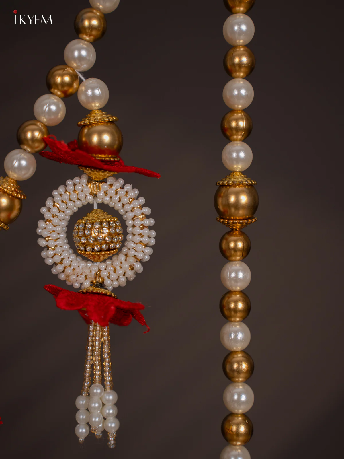 Decorative Red Flower & Bead Thoran set - 5 Inches - KI14129 - Image 4