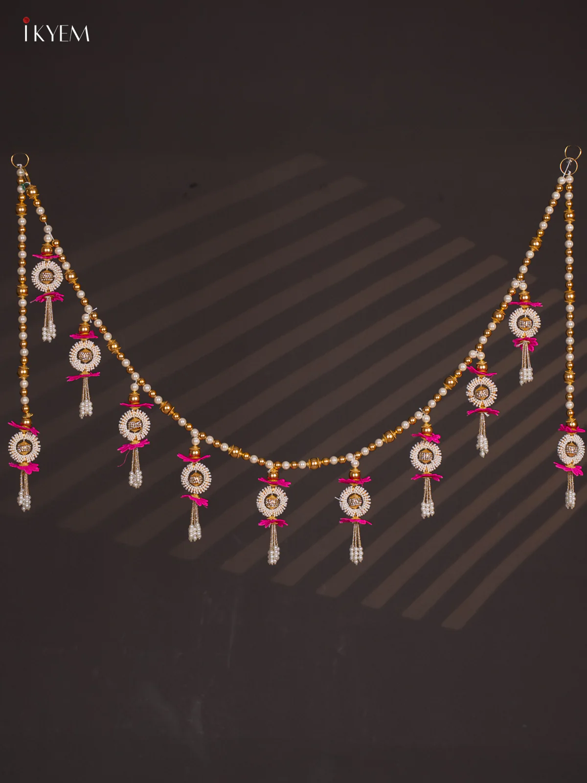 Decorative Pink Flower & Bead Thoran set - 5 Inch - KI14130