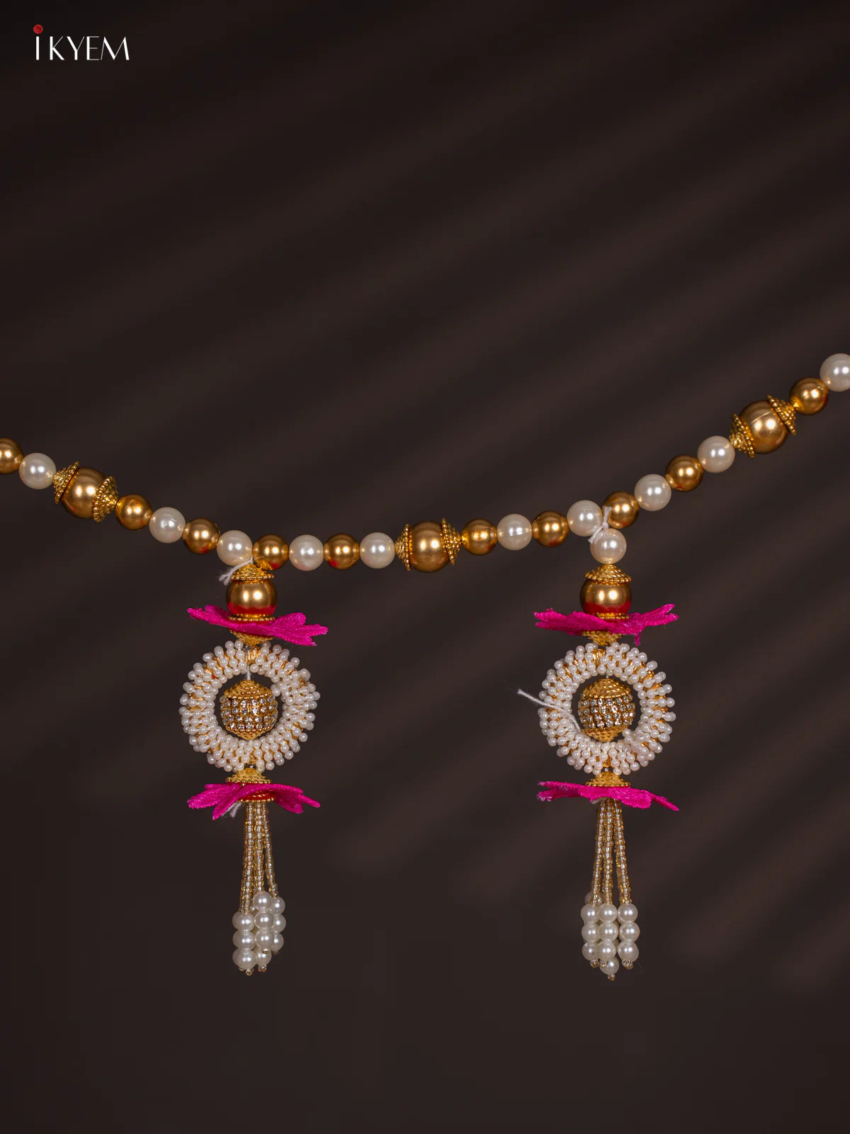 Decorative Pink Flower & Bead Thoran set - 5 Inch - KI14130 - Image 2