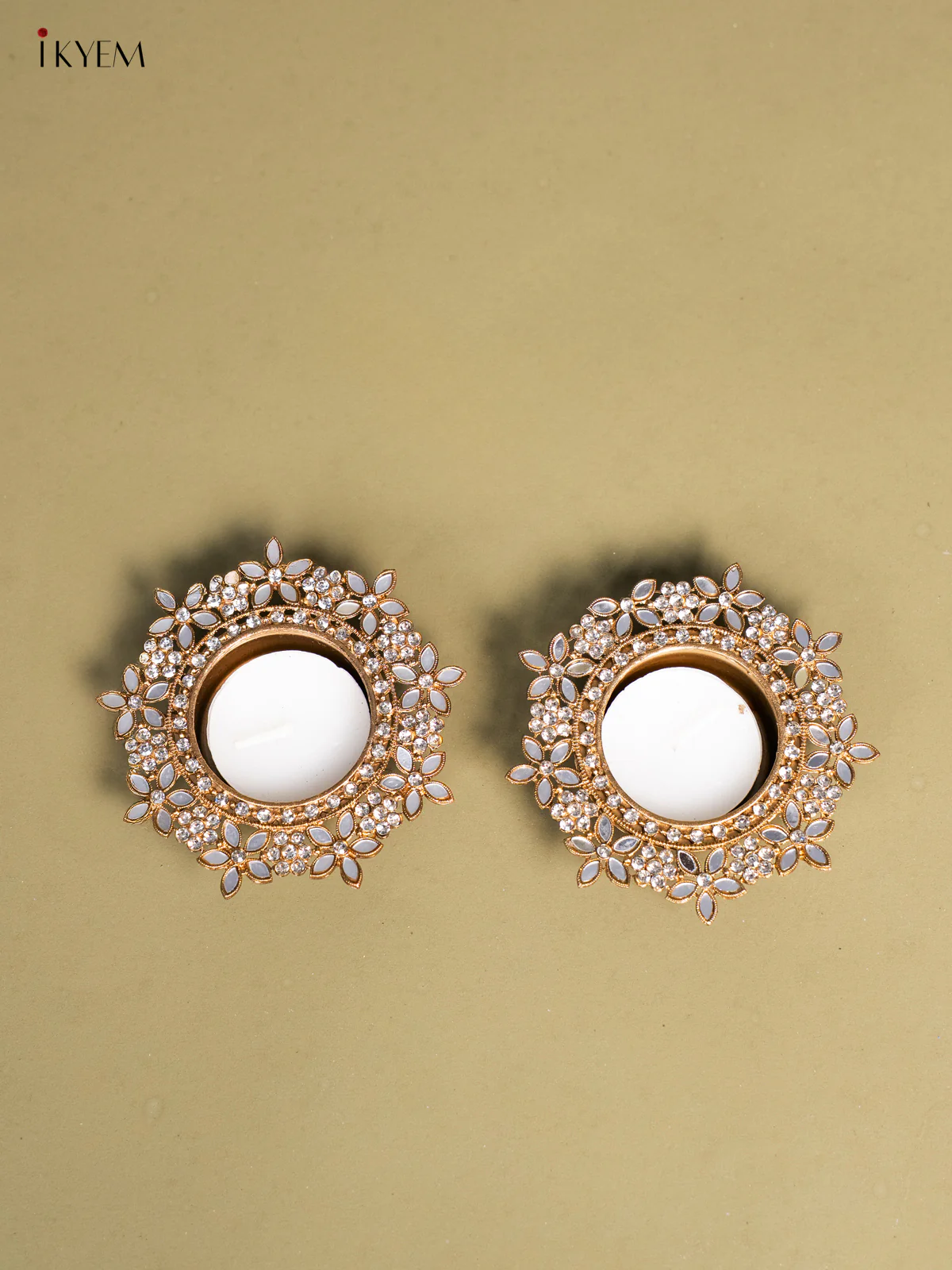 Flower Candle Holder with Mirror work set of 2 - KI14134 - Image 2