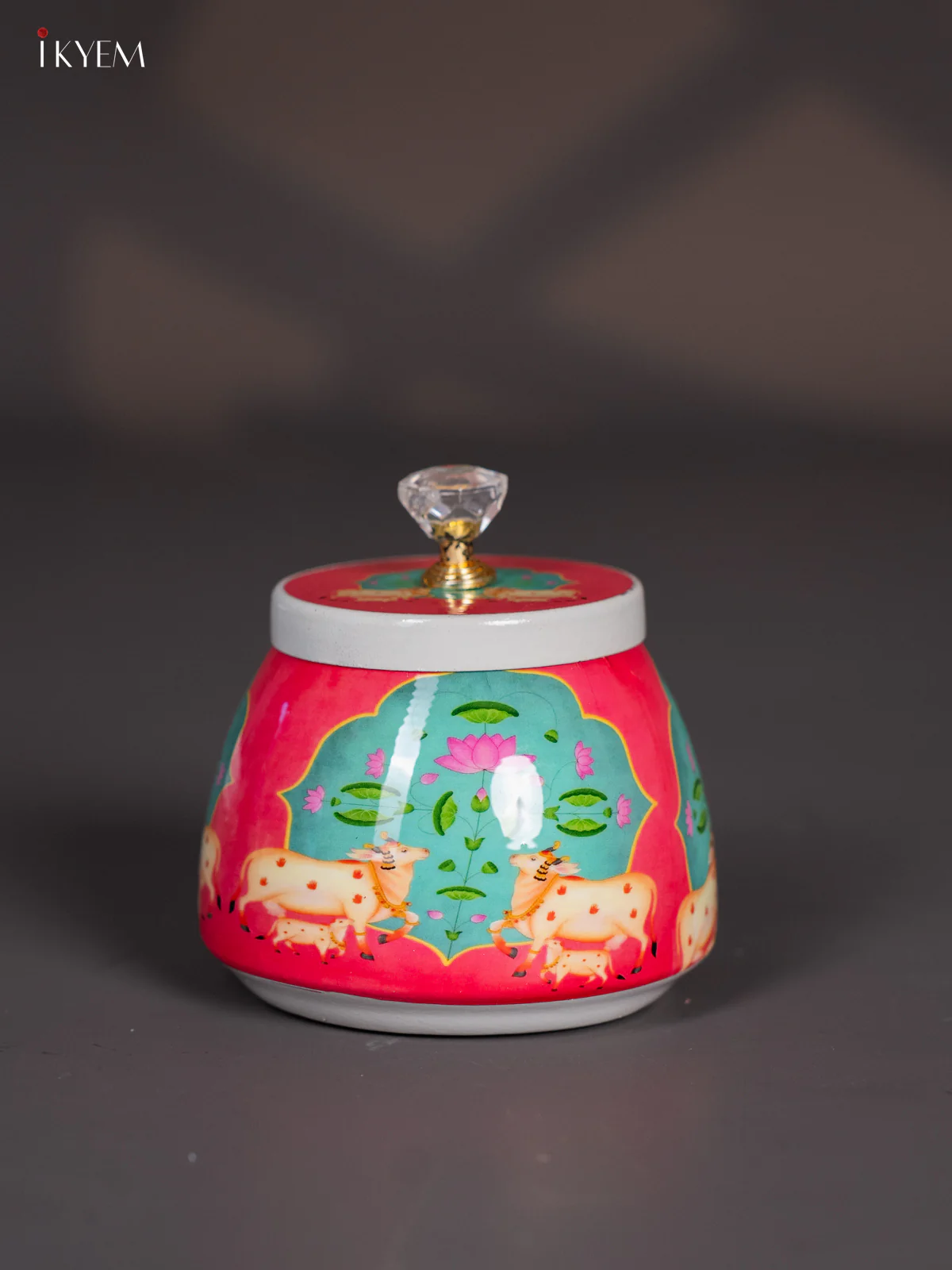 Metal Cow & Calf Digital Printed Round Dry Fruit Jar - Pink - KI15111 - Image 2