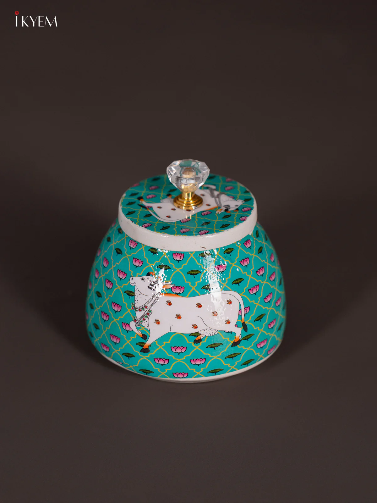Digital Printed Dry Fruit Jar - Cow - Teal - KI15118 - Image 2