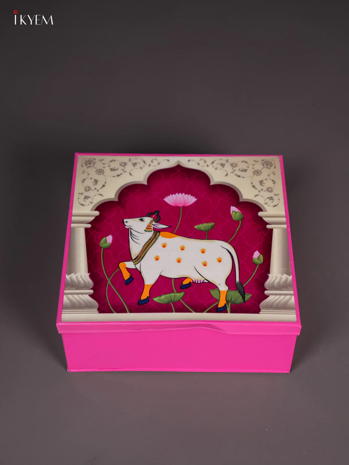 Metal Cow Printed Square Storage Box - Big -Pink with Purple - (8x8) Inches - KI15145 - Image 3