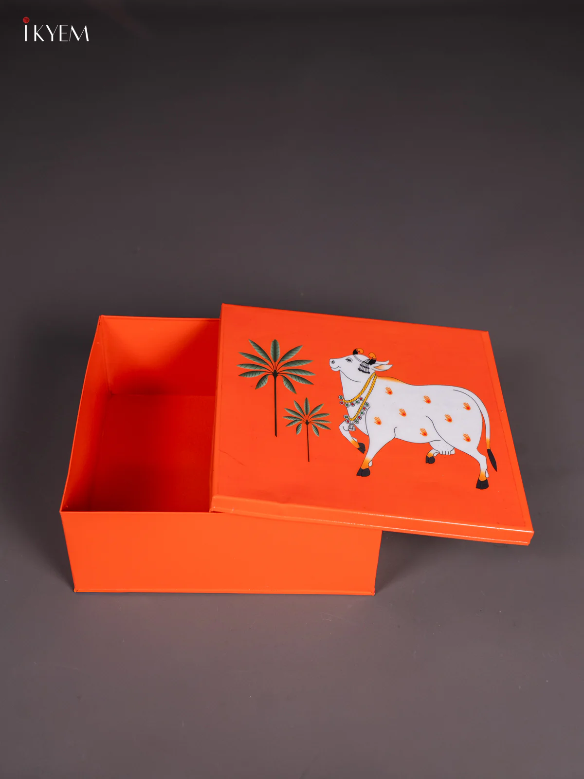 Metal Cow Printed Square Storage Box - Big - Orange - (8x8) Inches -KI15160 - Image 3