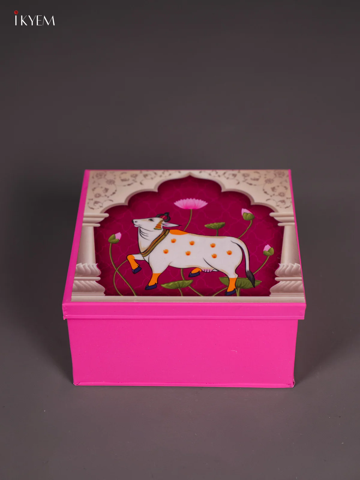 Metal Cow Printed Square Storage Box - Small -Purple with pink - (6x6) Inches - KI15163 - Image 2