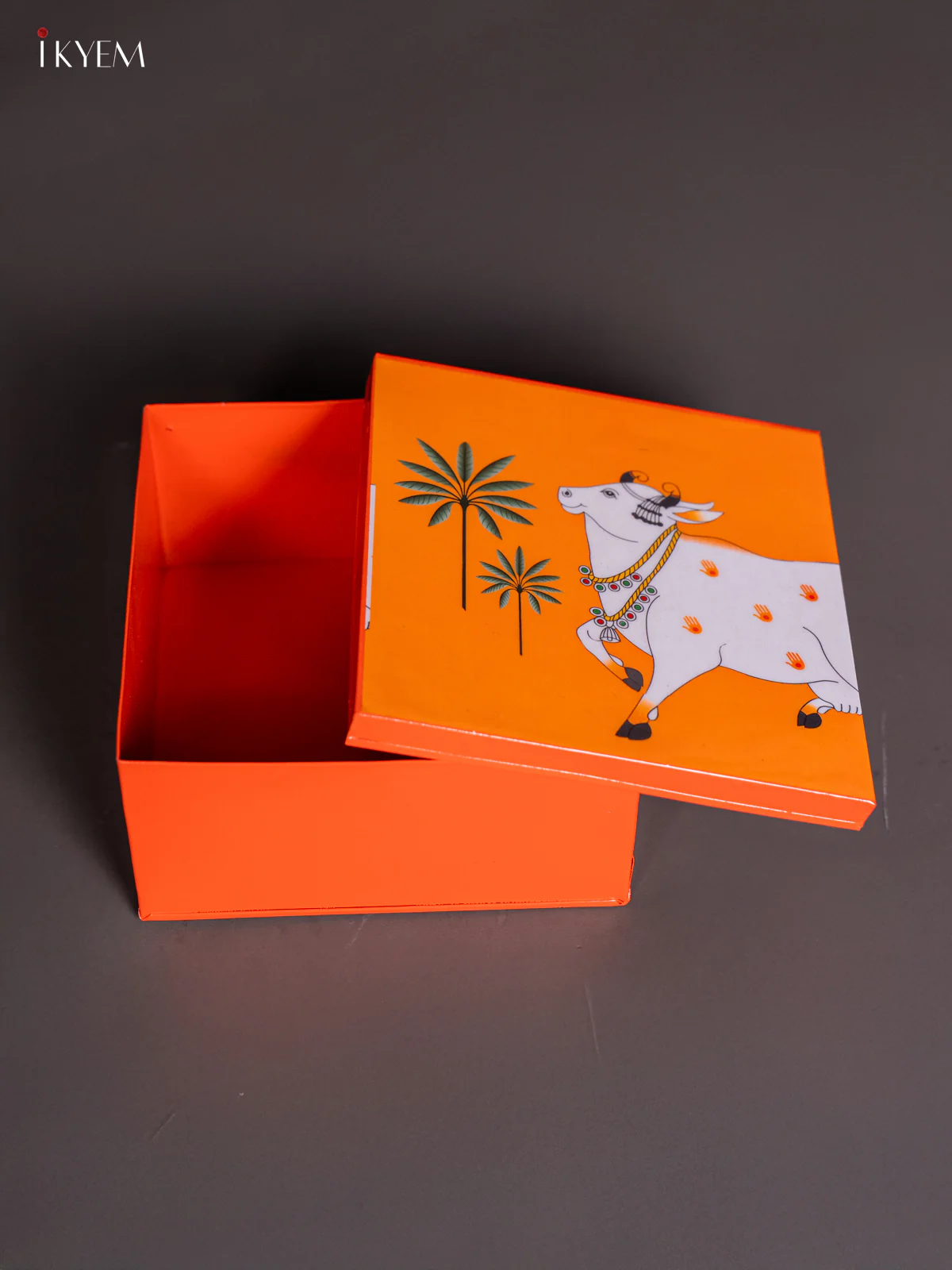 Metal Cow Printed Square Storage Box - Small - Orange - KI15168 - Image 3