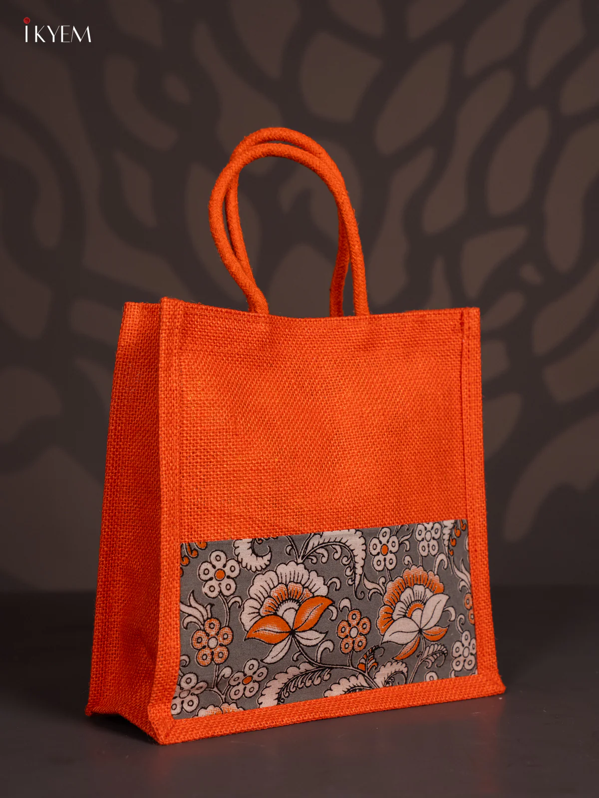 Vibrant Yellow Half & Half Kalamkari Jute Bag with Rope Handles - 10 Inch - KI15170 - Image 2