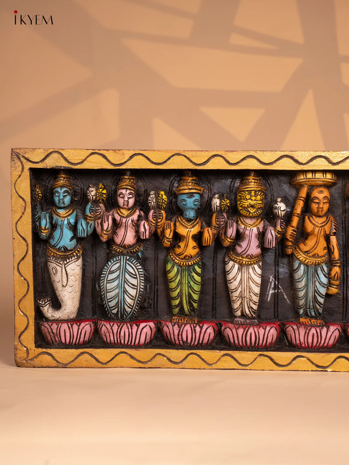 Wooden Hand Carved Painted Dasavatharam Panel - KI16111 - Image 3