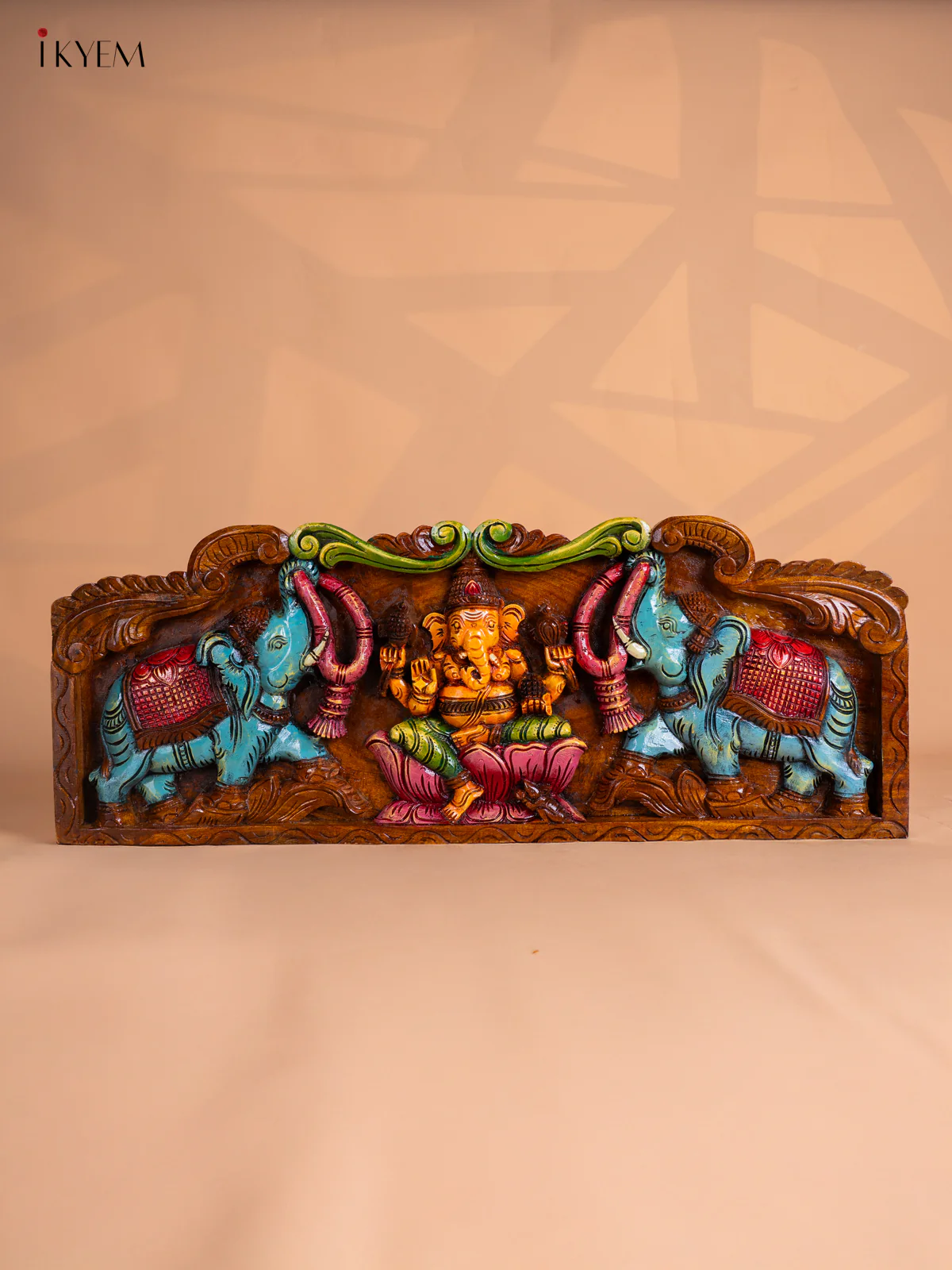 Wooden Hand Painted Gaja Ganapathy Panel - KI17126