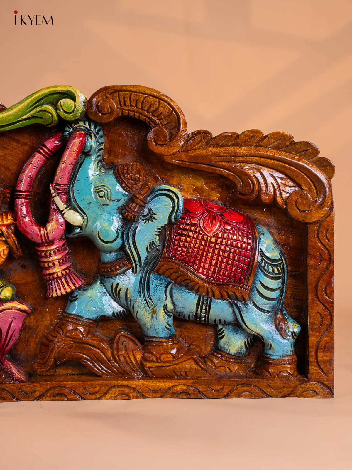 Wooden Hand Painted Gaja Ganapathy Panel - KI17126 - Image 3