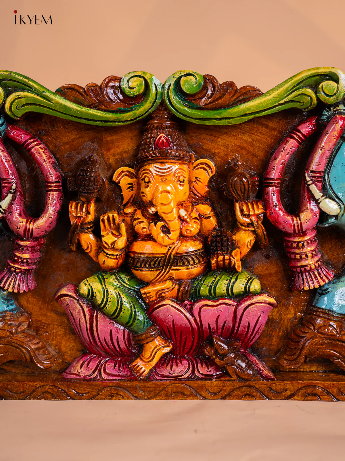 Wooden Hand Painted Gaja Ganapathy Panel - KI17126 - Image 4