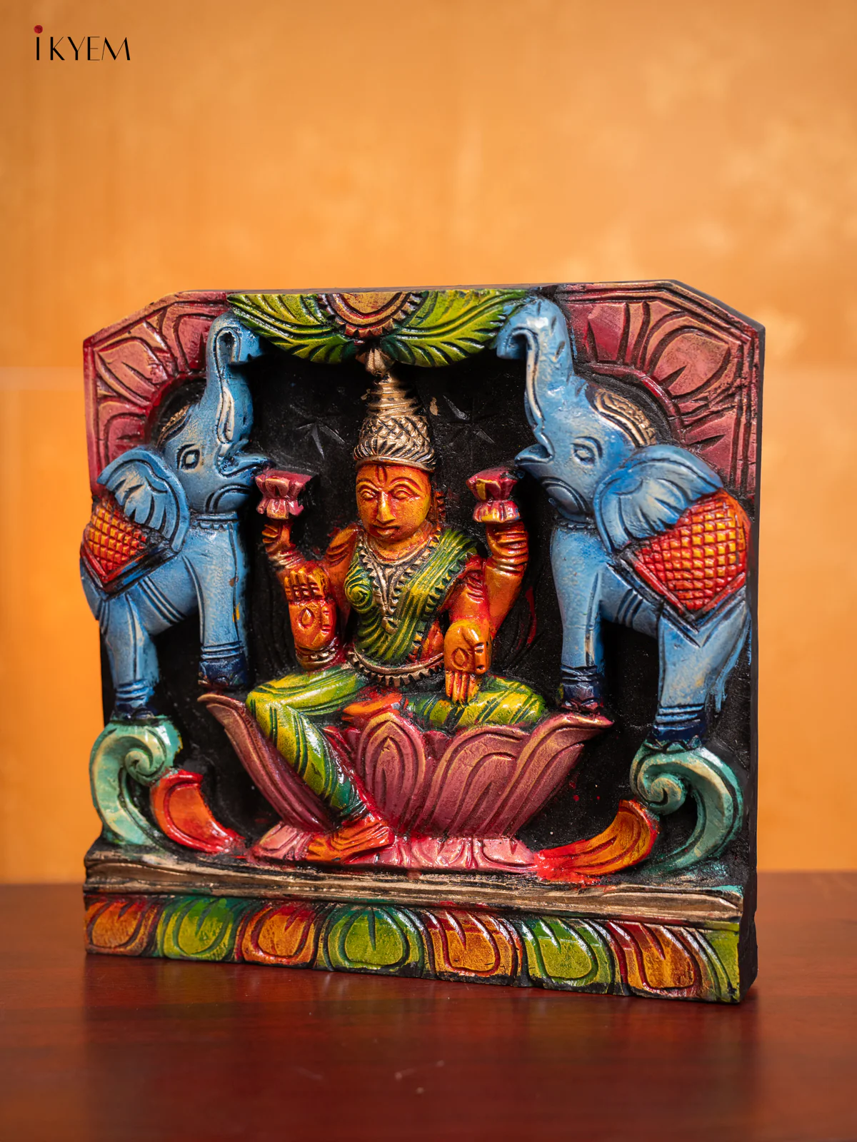 Wooden Hand Painted Gajalakshmi Wall hanging Frame - 11.5 Inches - KI17132 - Image 5