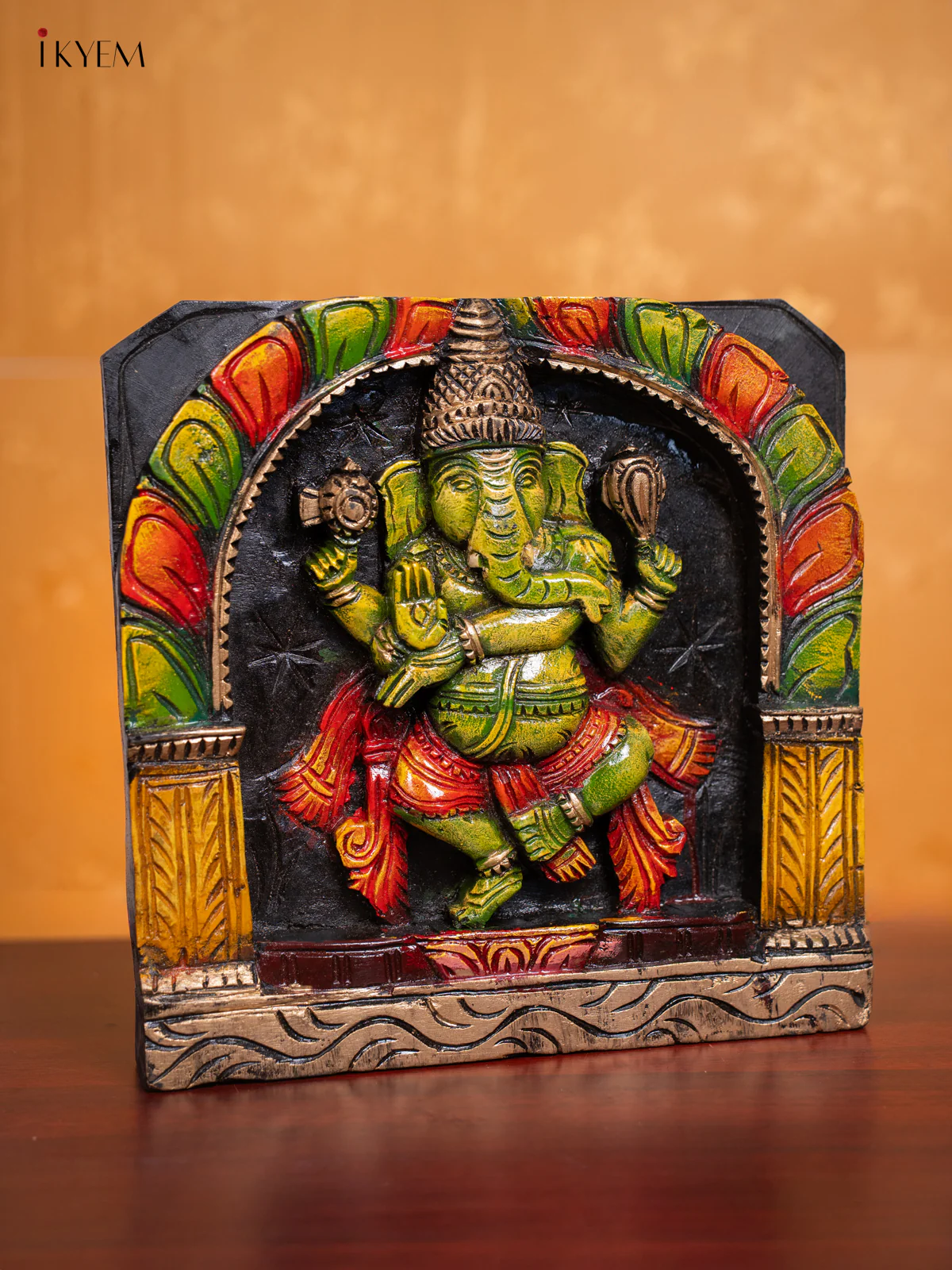 Wooden Hand Painted Dancing Ganesha Wall hanging Frame - 12 Inches - KI17134 - Image 2
