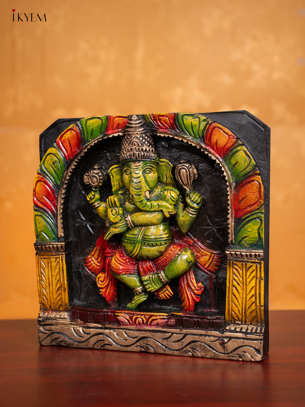 Wooden Hand Painted Dancing Ganesha Wall hanging Frame - 12 Inches - KI17134 - Image 4