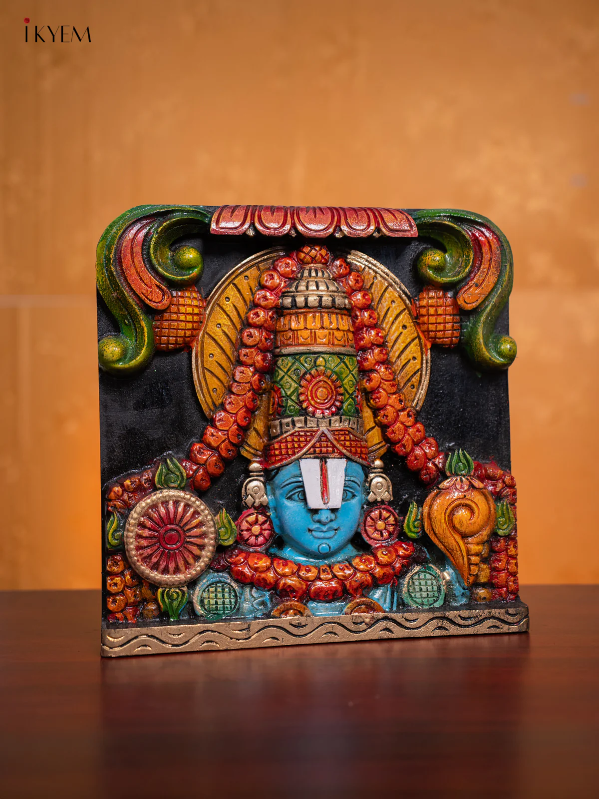 Wooden Hand Painted Balaji Head Wall hanging Frame - 12 Inches - KI17135 - Image 2
