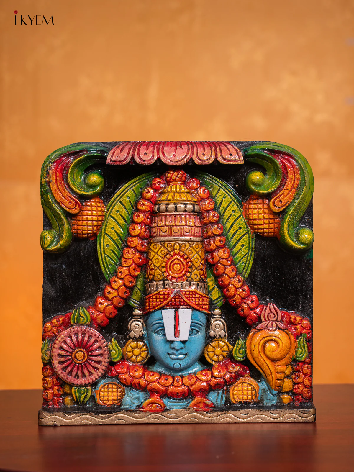 Wooden Hand Painted Balaji Head Wall hanging Frame - 12 Inches - KI17136