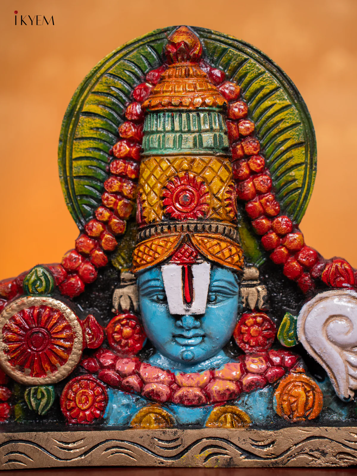 Wooden Hand Painted Balaji Head Wall Hanging Frame - 12 Inches - KI17137 - Image 3