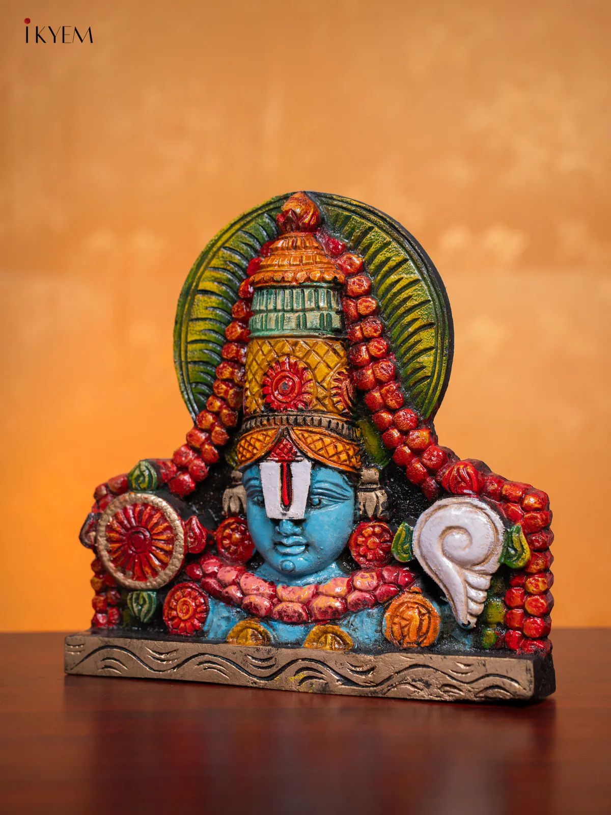 Wooden Hand Painted Balaji Head Wall Hanging Frame - 12 Inches - KI17137 - Image 4