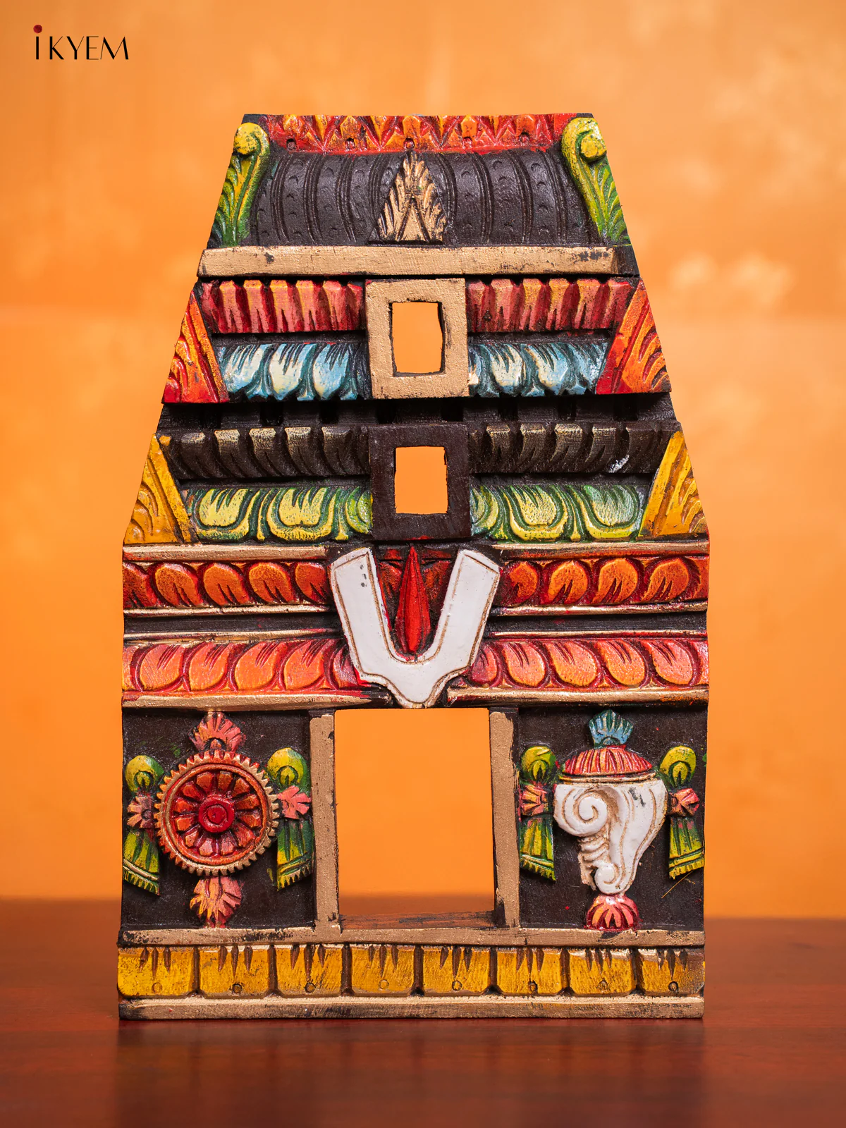 Wooden Sangu Chakram Namam Gopuram Panel - 15 Inches - KI17146