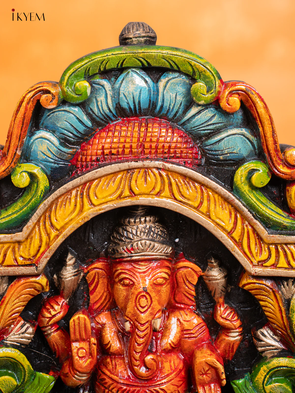 Wooden Hand Painted Ganesha with Parrot Wall Frame - 18 Inches - KI17151 - Image 5