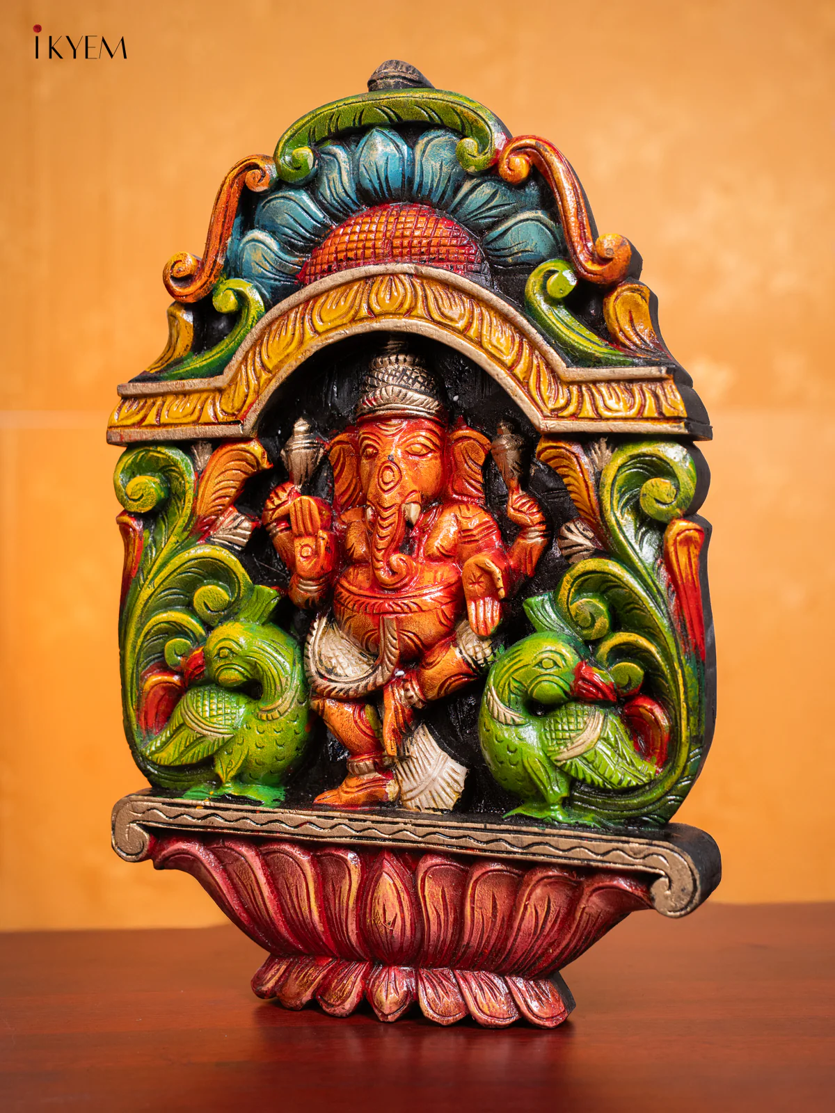 Wooden Hand Painted Ganesha with Parrot Wall Frame - 18 Inches - KI17151 - Image 6