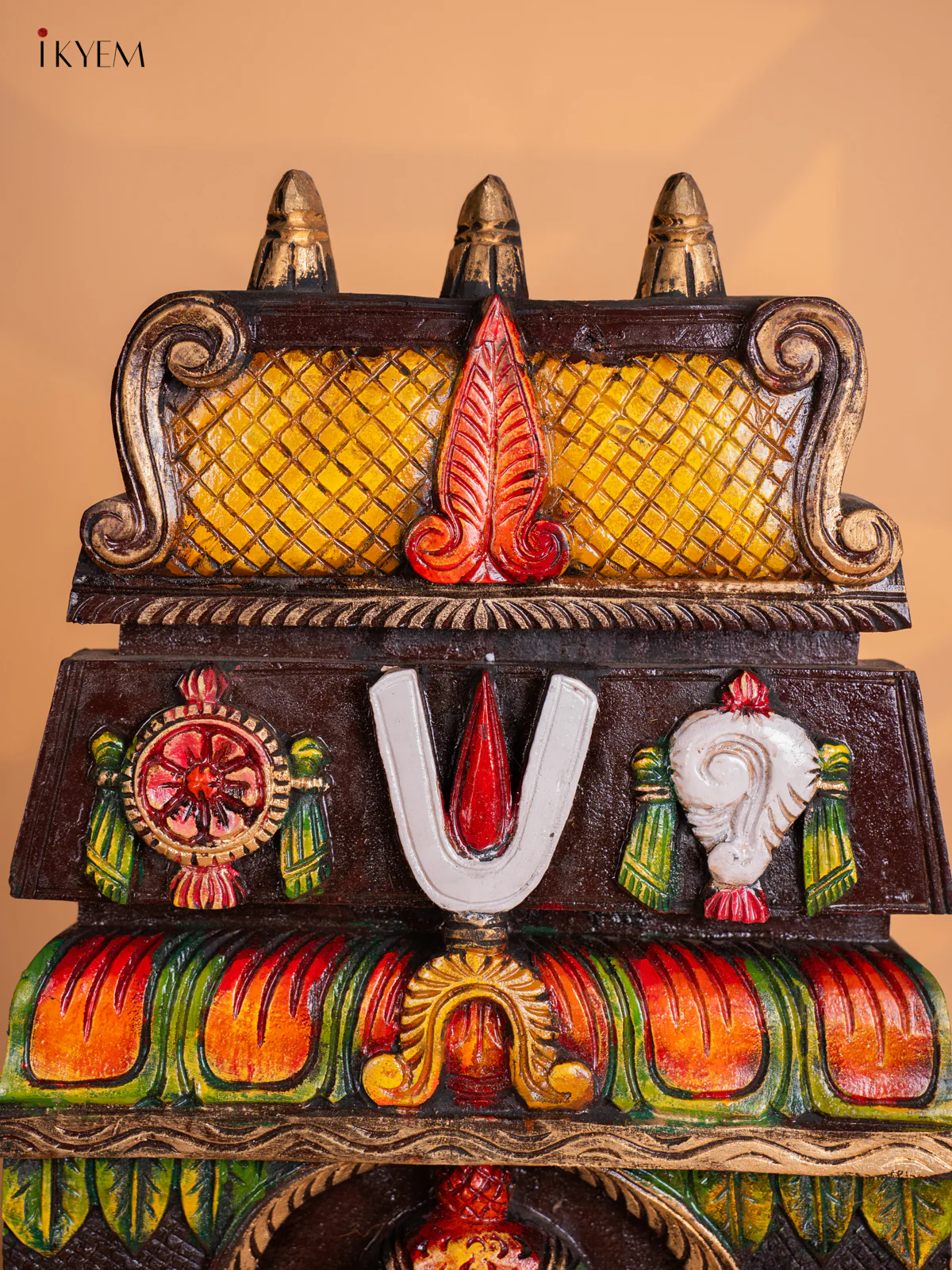 Wooden Hand Painted Balaji Head Sangu chakram namam Gopuram Wall Frame Panel -24 Inches - KI17153 - Image 4