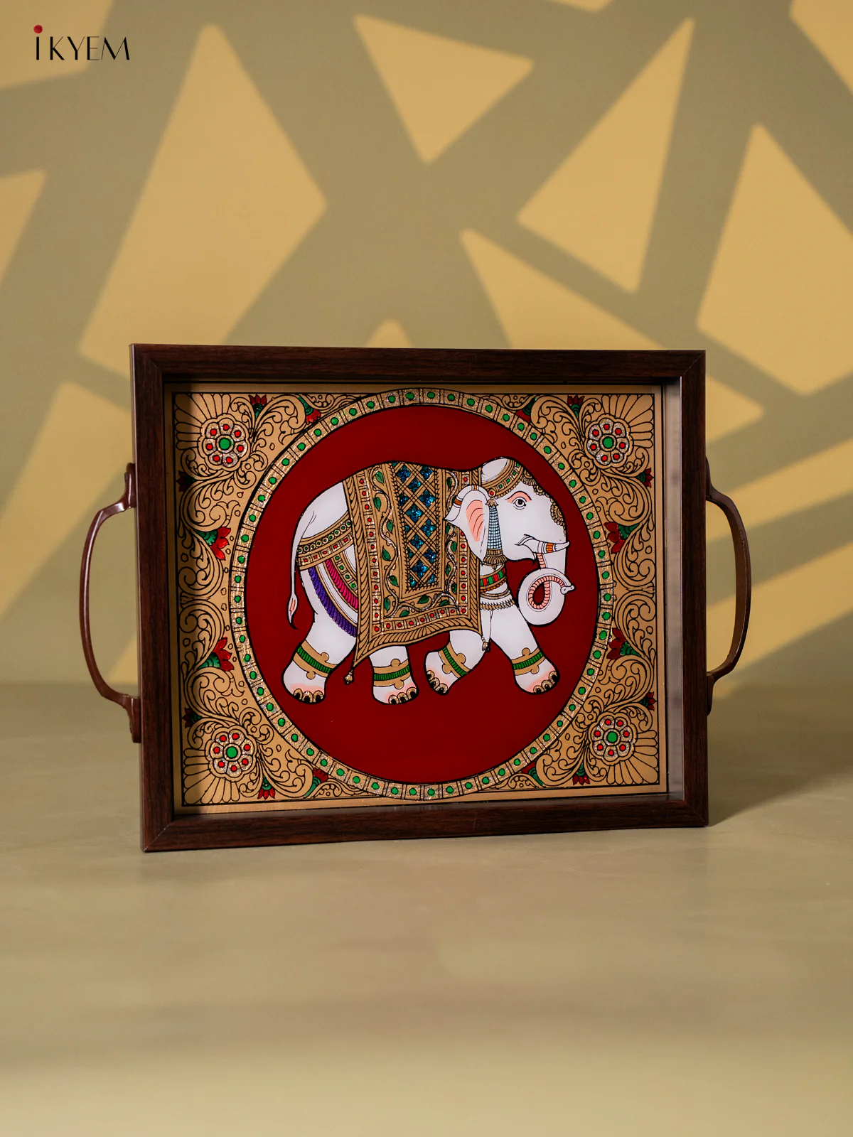 Reverse Glass Painted Tray (11x13) - Elephant - Maroon - KI18122 - Image 2