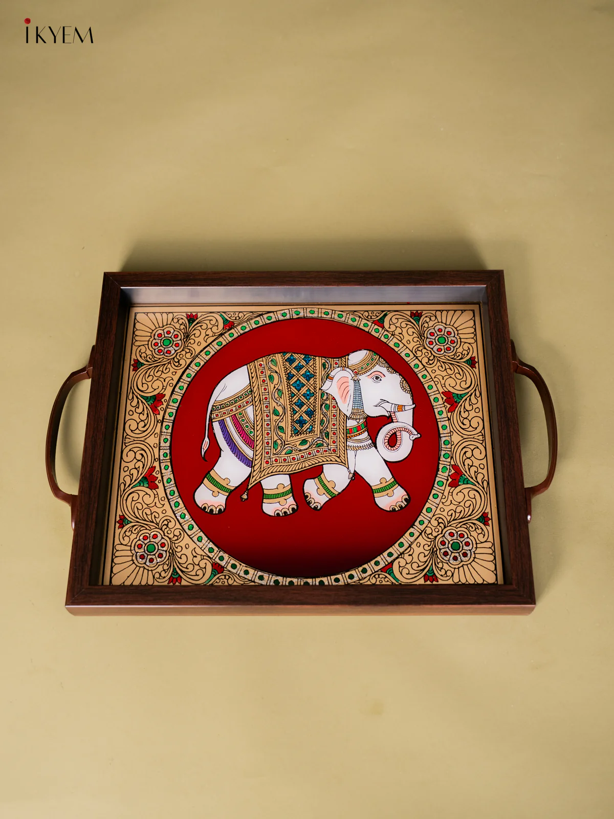 Reverse Glass Painted Tray (11x13) - Elephant - Maroon - KI18122 - Image 3