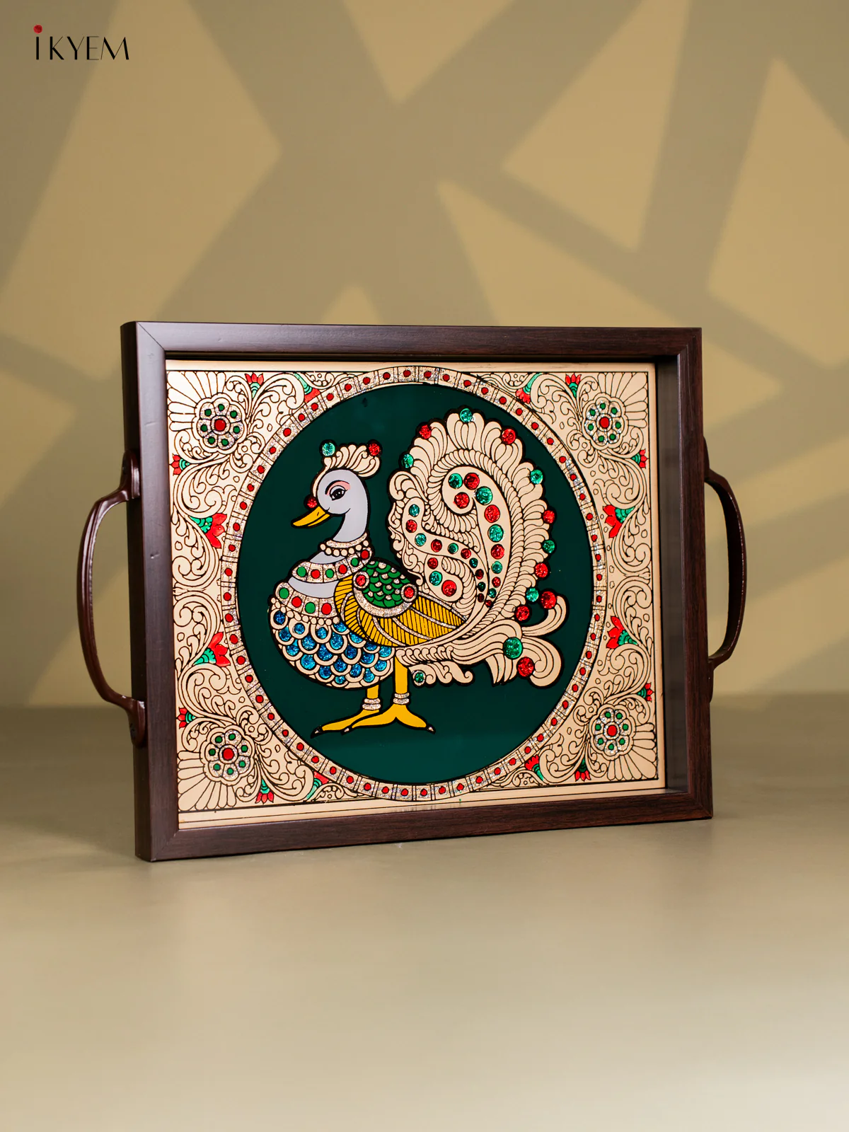 Reverse Glass Painted Tray (11x13) - Annapakshi - Green - KI18123 - Image 2