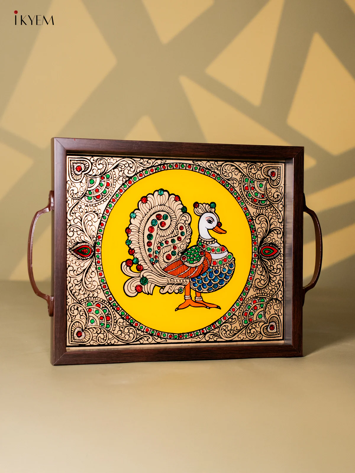 Reverse Glass Painted Tray (11x13) - Annapakshi - Yellow - KI18124 - Image 2