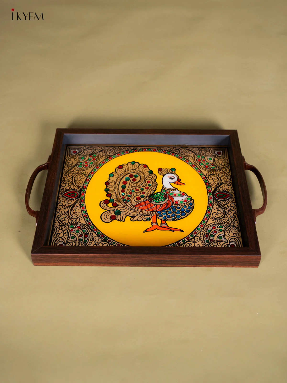 Reverse Glass Painted Tray (11x13) - Annapakshi - Yellow - KI18124 - Image 3