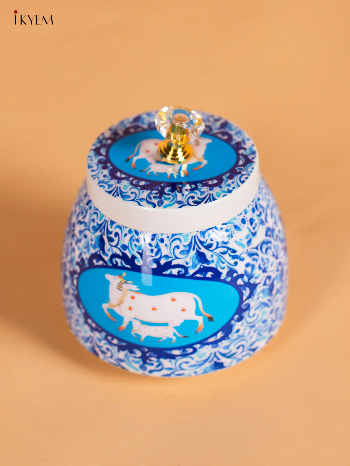 Blue Digital Printed Cow & Calf Dry Fruit Jar – 4 Inch - KI19111