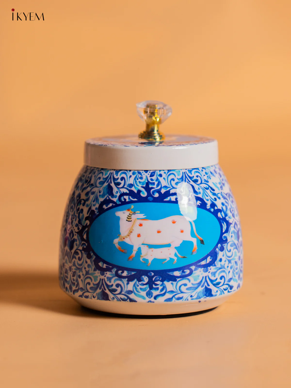 Blue Digital Printed Cow & Calf Dry Fruit Jar – 4 Inch - KI19111 - Image 2